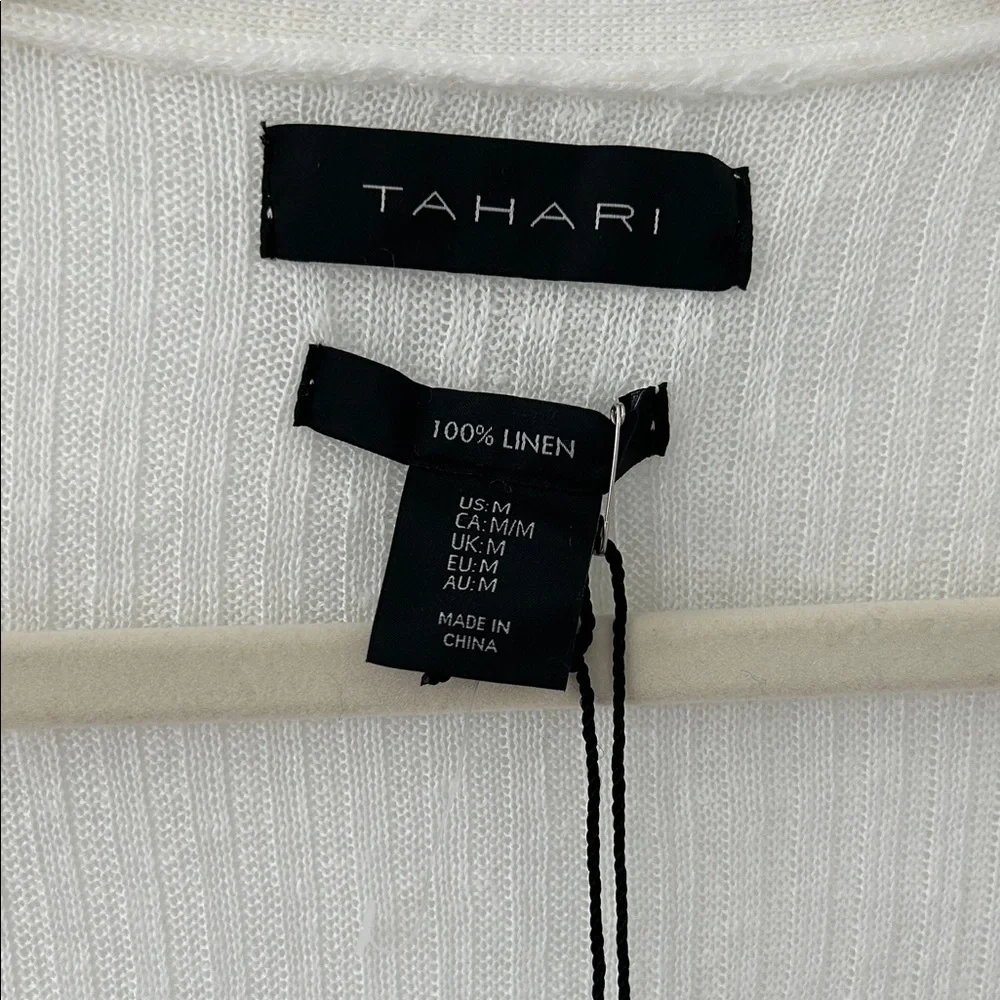Tahari Sweater Women’s M White Linen Open Front Duster Romantic Feminine - Picture 2 of 16
